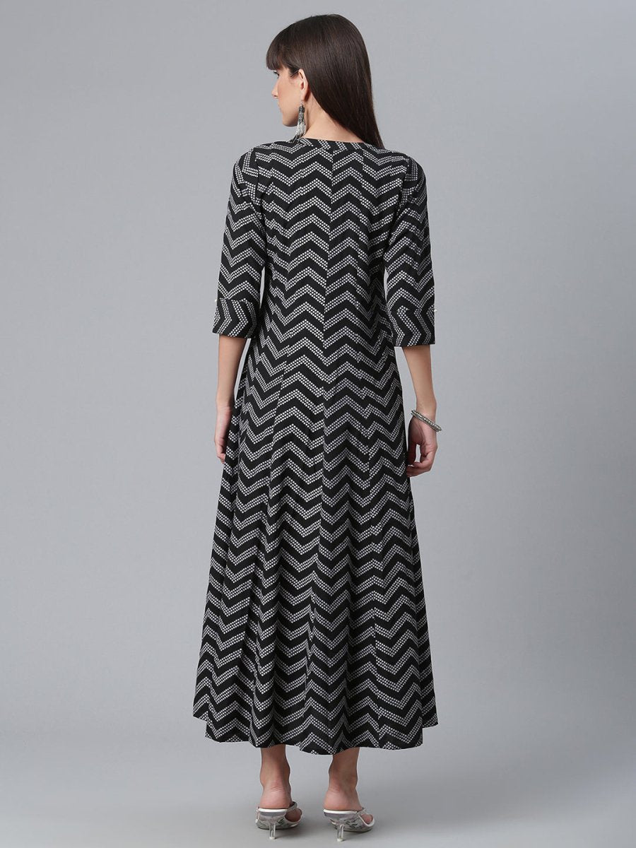Ahalyaa Crepe Black Printed Kurta
