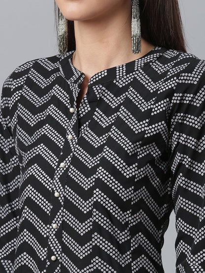 Ahalyaa Crepe Black Printed Kurta