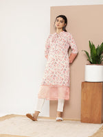 Thumbnail for Ahalyaa Women Pink & Off White Floral Printed Gotta Patti Floral Crepe Kurta - Distacart
