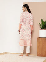 Thumbnail for Ahalyaa Women Pink & Off White Floral Printed Gotta Patti Floral Crepe Kurta - Distacart