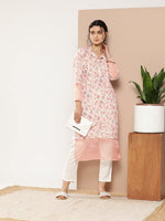 Thumbnail for Ahalyaa Women Pink & Off White Floral Printed Gotta Patti Floral Crepe Kurta - Distacart