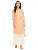 Thumbnail for Ahalyaa Peach-Coloured & Red Bandhani Print High Low Straight Kurta