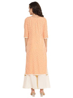 Thumbnail for Ahalyaa Peach-Coloured & Red Bandhani Print High Low Straight Kurta