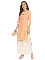 Thumbnail for Ahalyaa Peach-Coloured & Red Bandhani Print High Low Straight Kurta