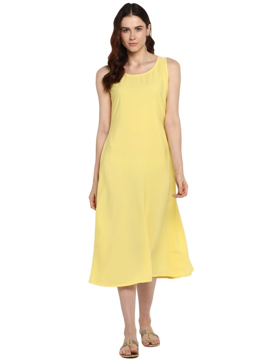 Ahalyaa Women Yellow Solid A-Line Dress - Distacart