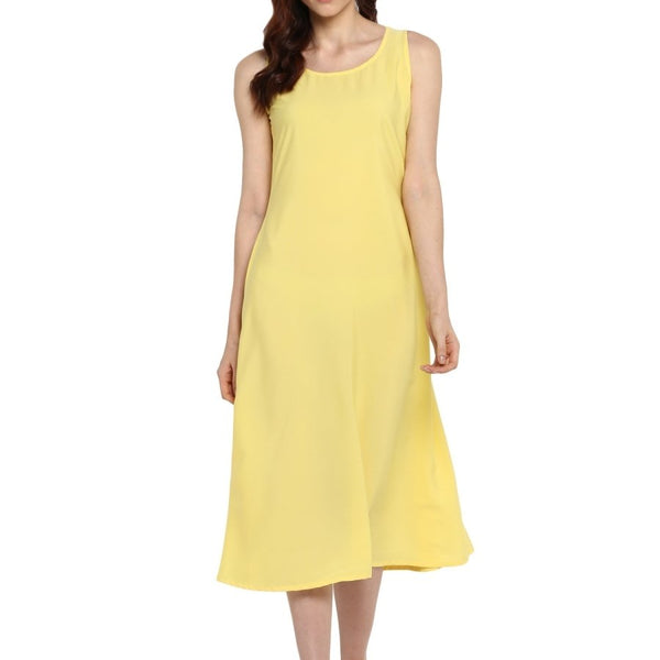 Ahalyaa Women Yellow Solid A-Line Dress - Distacart