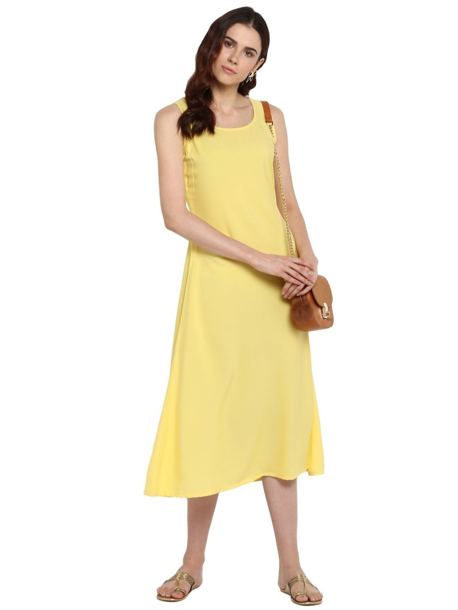 Ahalyaa Women Yellow Solid A-Line Dress - Distacart