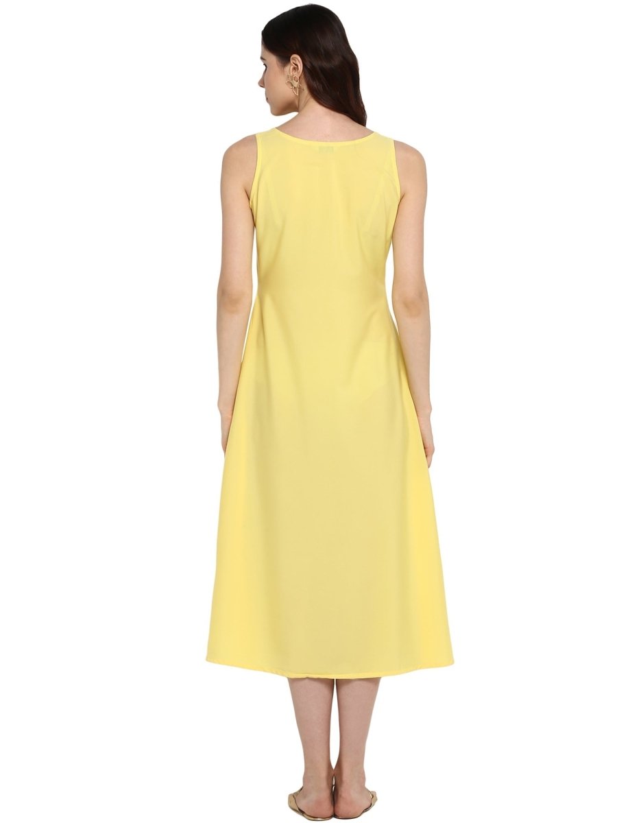 Ahalyaa Women Yellow Solid A-Line Dress - Distacart