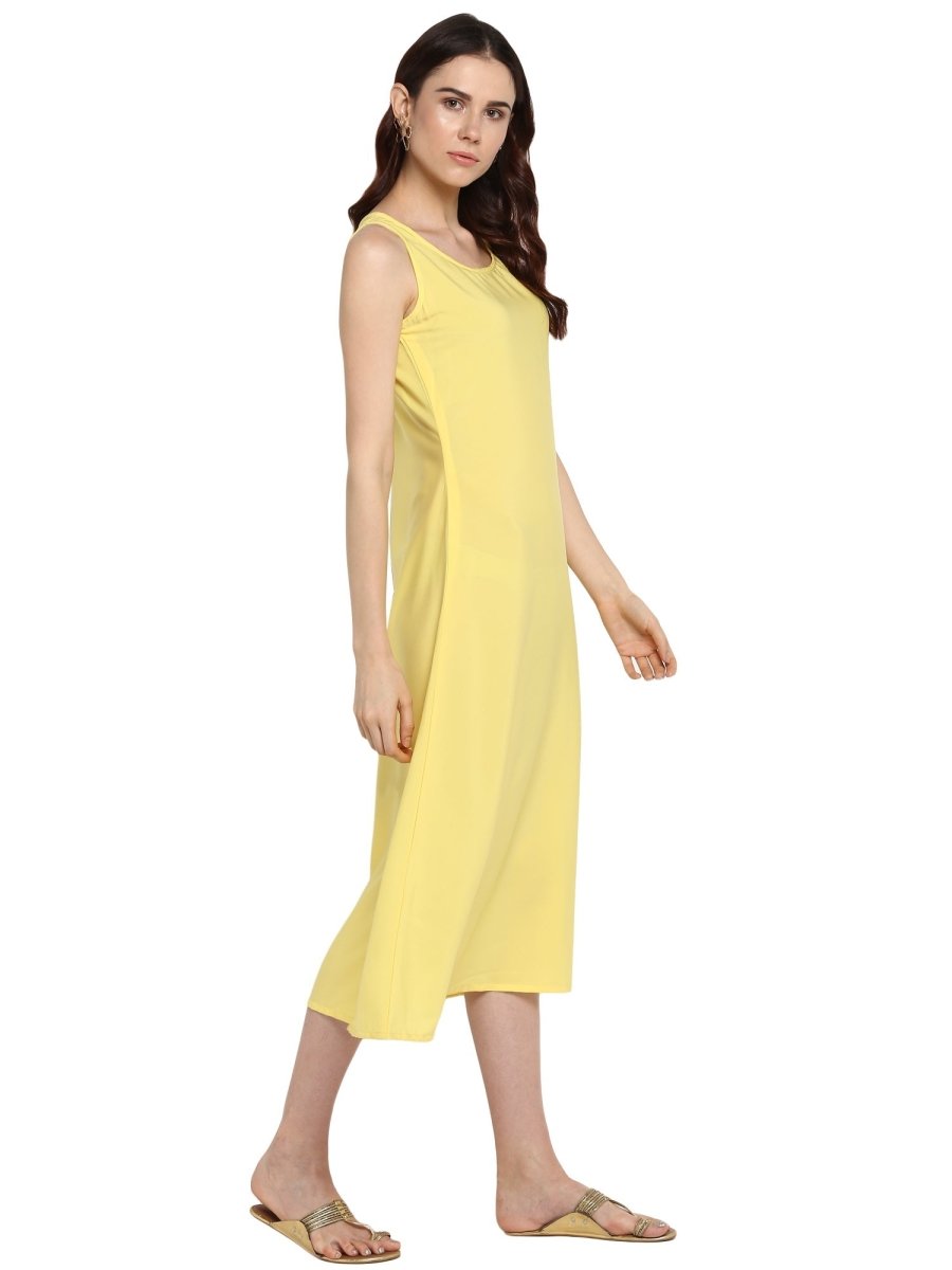 Ahalyaa Women Yellow Solid A-Line Dress - Distacart