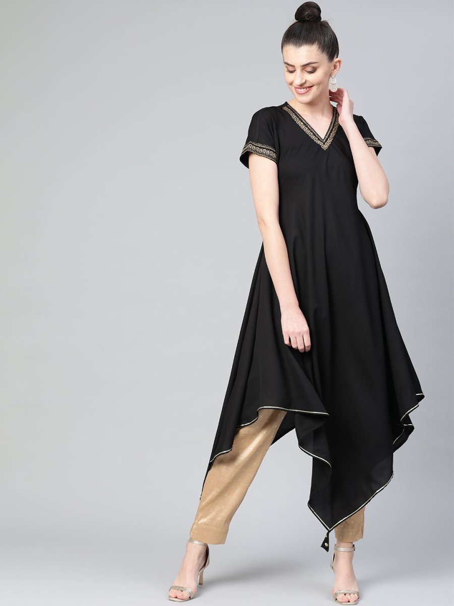 Ahalyaa Women Black Kimono Style kurta