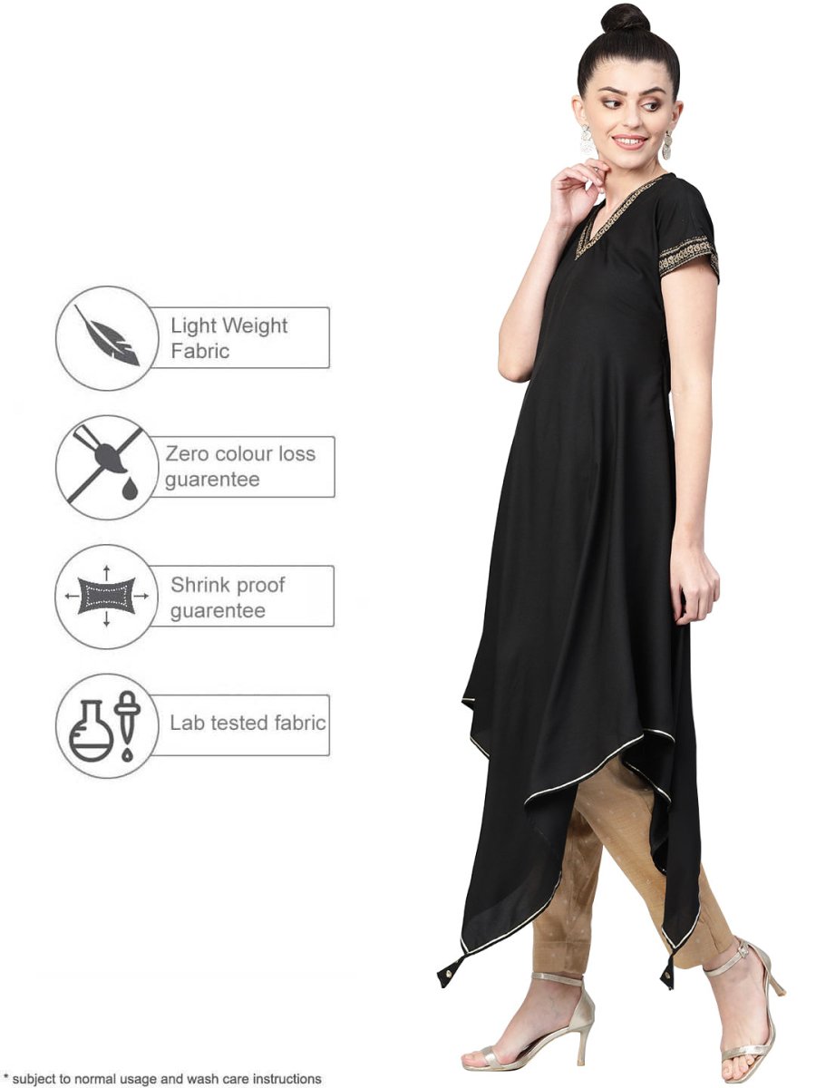 Ahalyaa Women Black Kimono Style kurta
