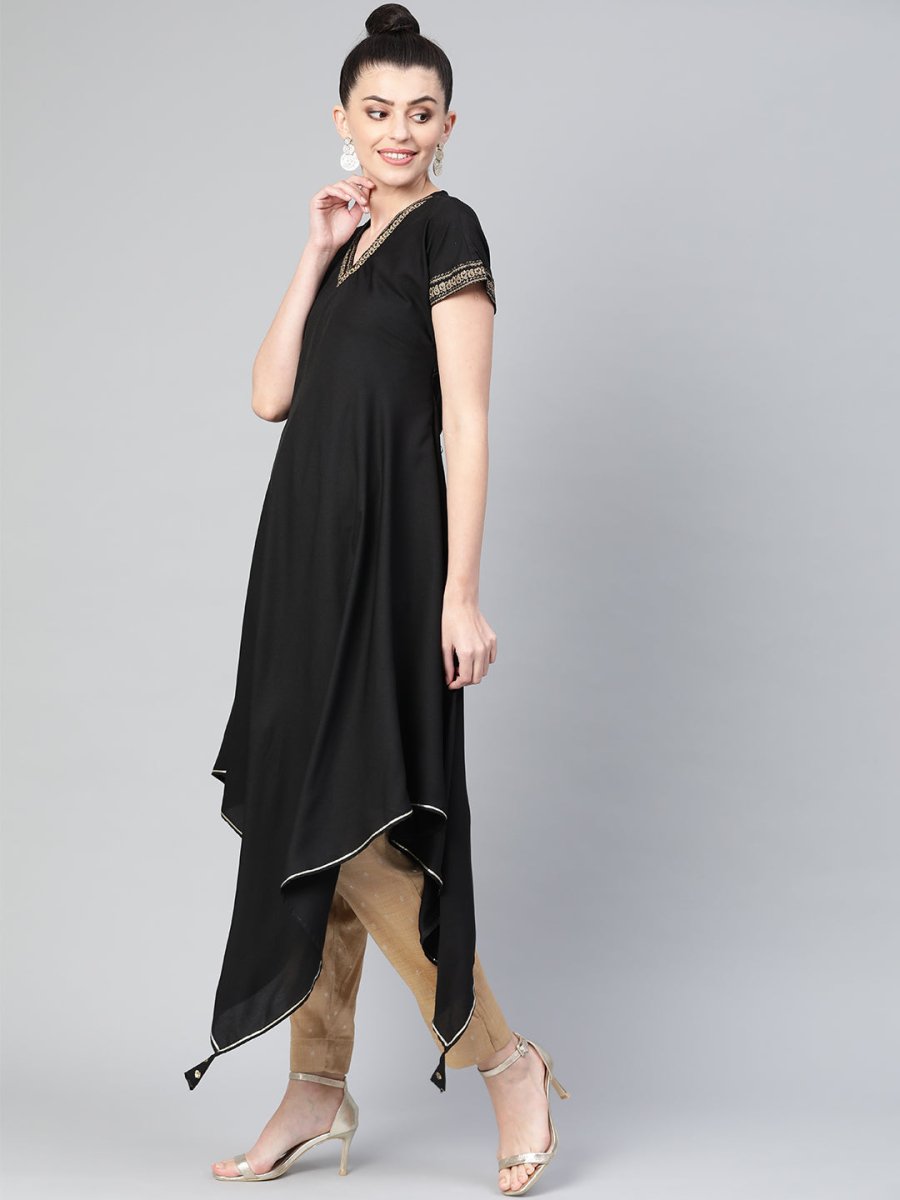 Ahalyaa Women Black Kimono Style kurta