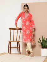 Thumbnail for Ahalyaa Women Red Floral Printed Gotta Patti Kurta with Dhoti Pants - Distacart