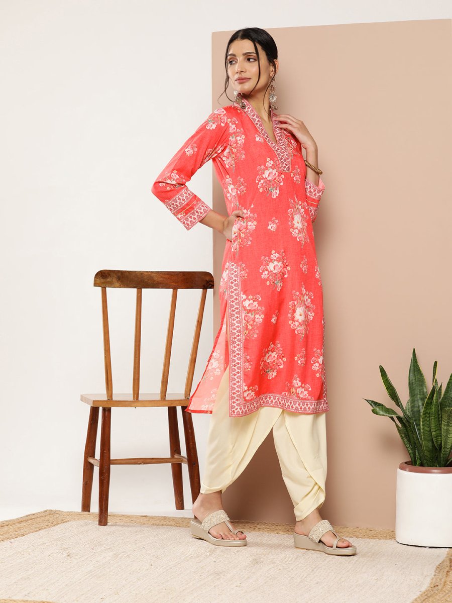 Ahalyaa Women Red Floral Printed Gotta Patti Kurta with Dhoti Pants - Distacart