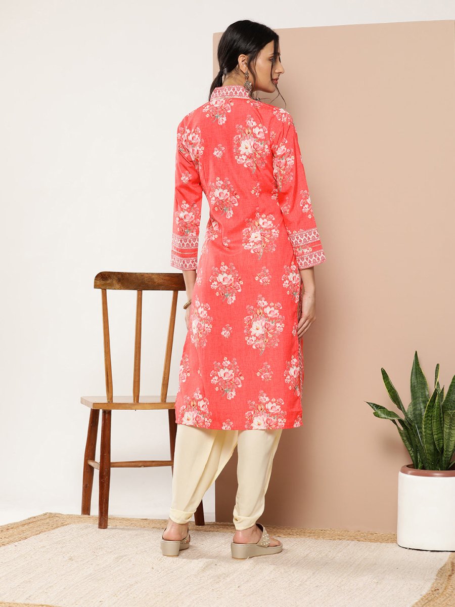 Ahalyaa Women Red Floral Printed Gotta Patti Kurta with Dhoti Pants - Distacart