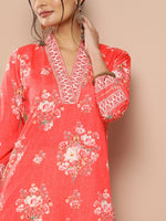Thumbnail for Ahalyaa Women Red Floral Printed Gotta Patti Kurta with Dhoti Pants - Distacart