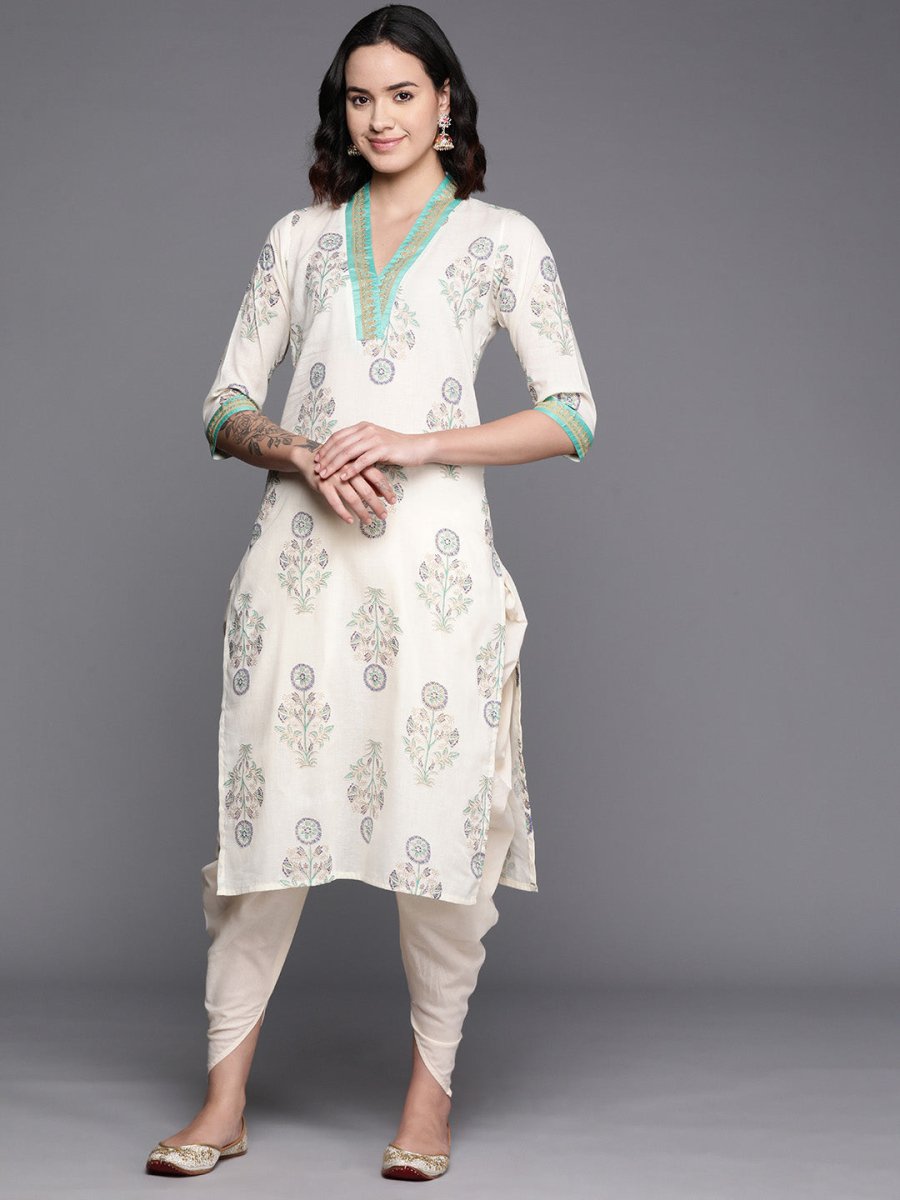 Ahalyaa Floral Printed Regular Pure Cotton Kurta With Dhoti Pants - Distacart