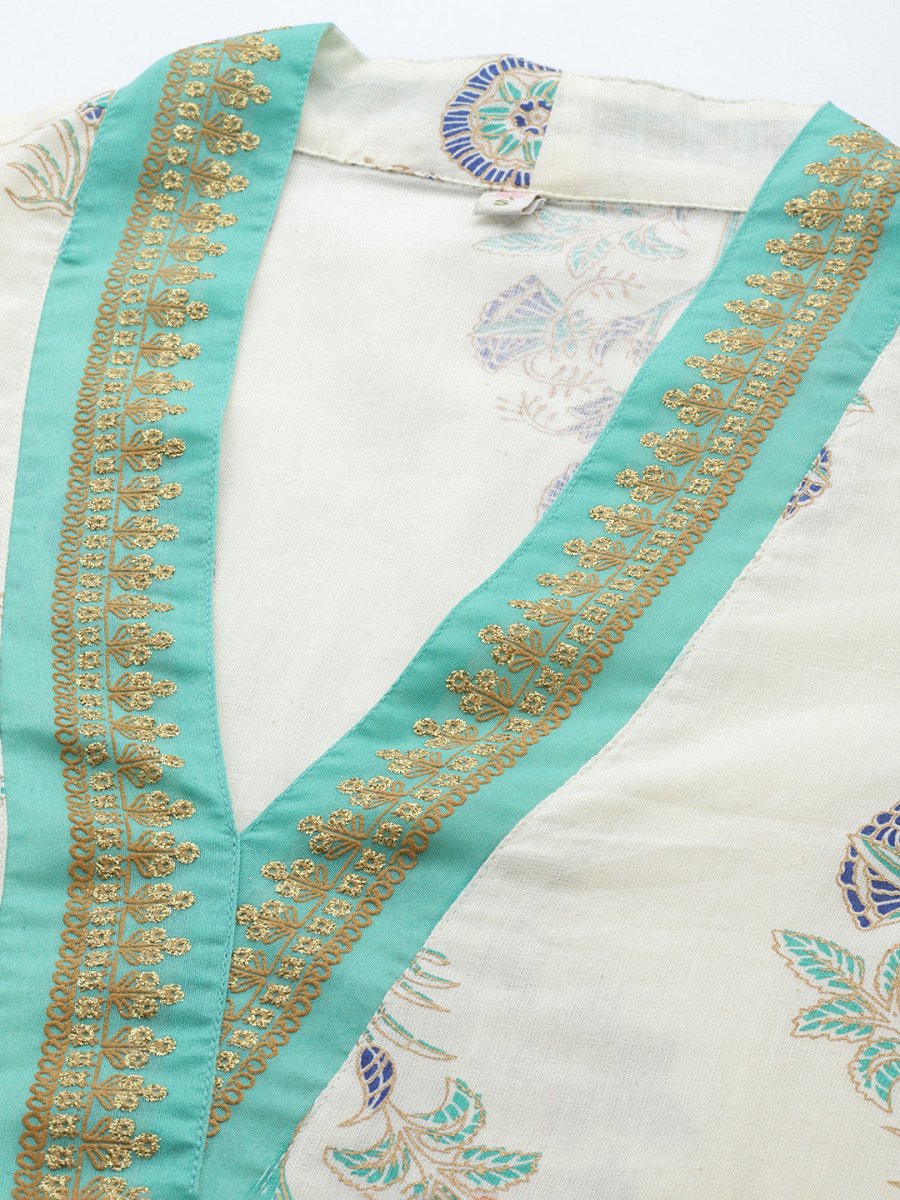 Ahalyaa Floral Printed Regular Pure Cotton Kurta With Dhoti Pants - Distacart