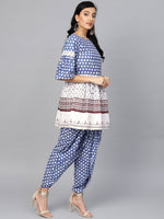 Thumbnail for Ahalyaa Women Blue & White Printed Kurti with Dhoti Pants - Distacart