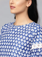 Thumbnail for Ahalyaa Women Blue & White Printed Kurti with Dhoti Pants - Distacart