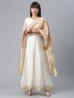 Thumbnail for Ahalyaa Women Cream-Coloured & Golden Printed Anarkali Kurta with Dupatta