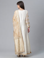 Thumbnail for Ahalyaa Women Cream-Coloured & Golden Printed Anarkali Kurta with Dupatta