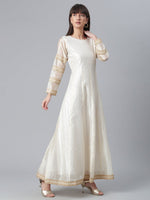 Thumbnail for Ahalyaa Women Cream-Coloured & Golden Printed Anarkali Kurta with Dupatta