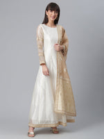 Thumbnail for Ahalyaa Women Cream-Coloured & Golden Printed Anarkali Kurta with Dupatta