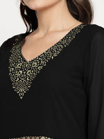Thumbnail for Ahalyaa Women's Black Georgette Gold Foil Print Flared Kurta with Dupatta - Distacart