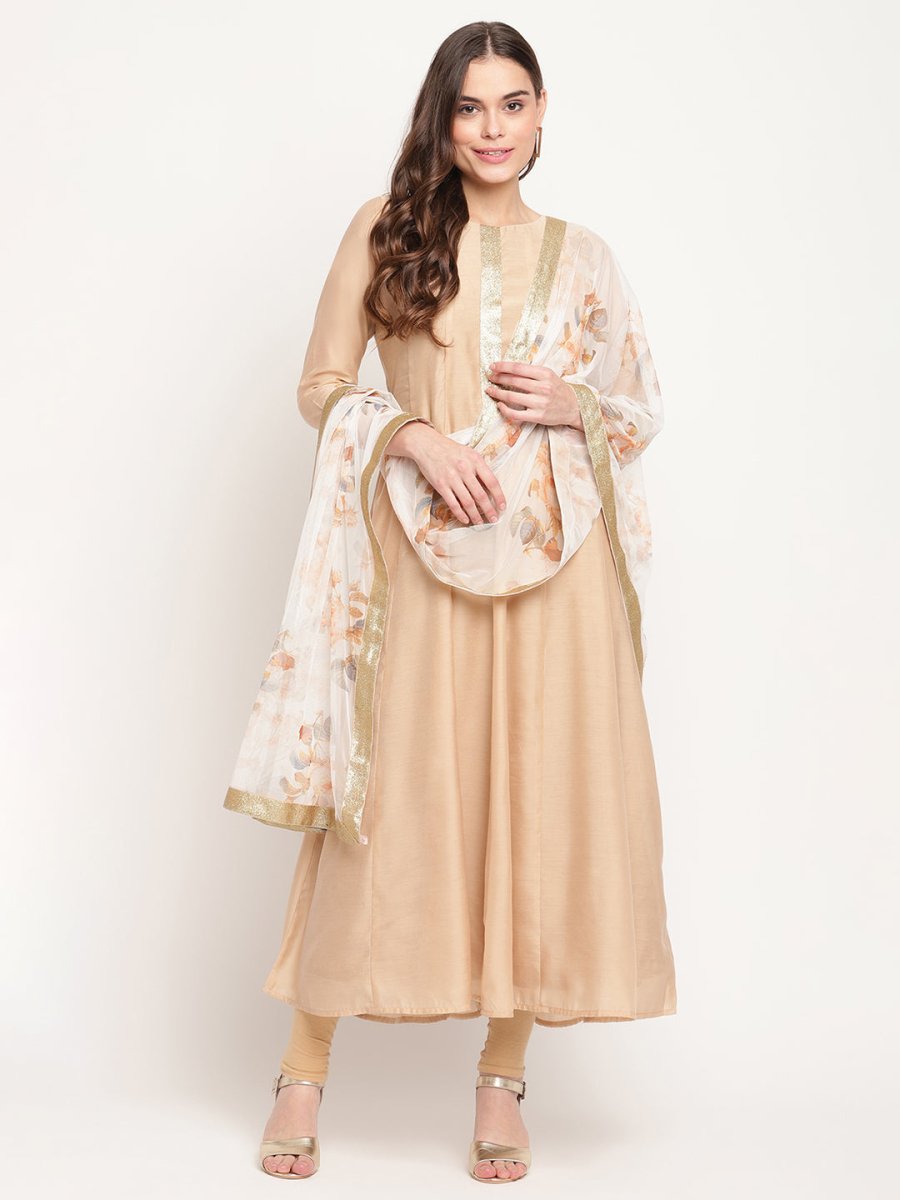 Ahalyaa Beige & Off-White Anarkali Kurta with Dupatta