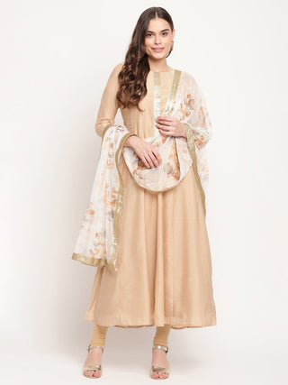Ahalyaa Beige & Off-White Beautiful Anarkali Kurta with Dupatta - Distacart