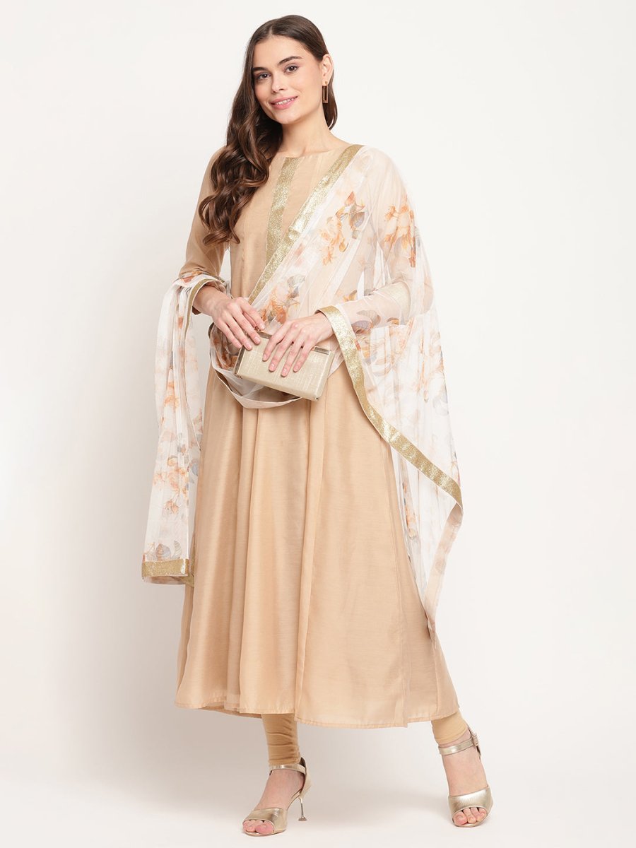 Ahalyaa Beige & Off-White Beautiful Anarkali Kurta with Dupatta - Distacart