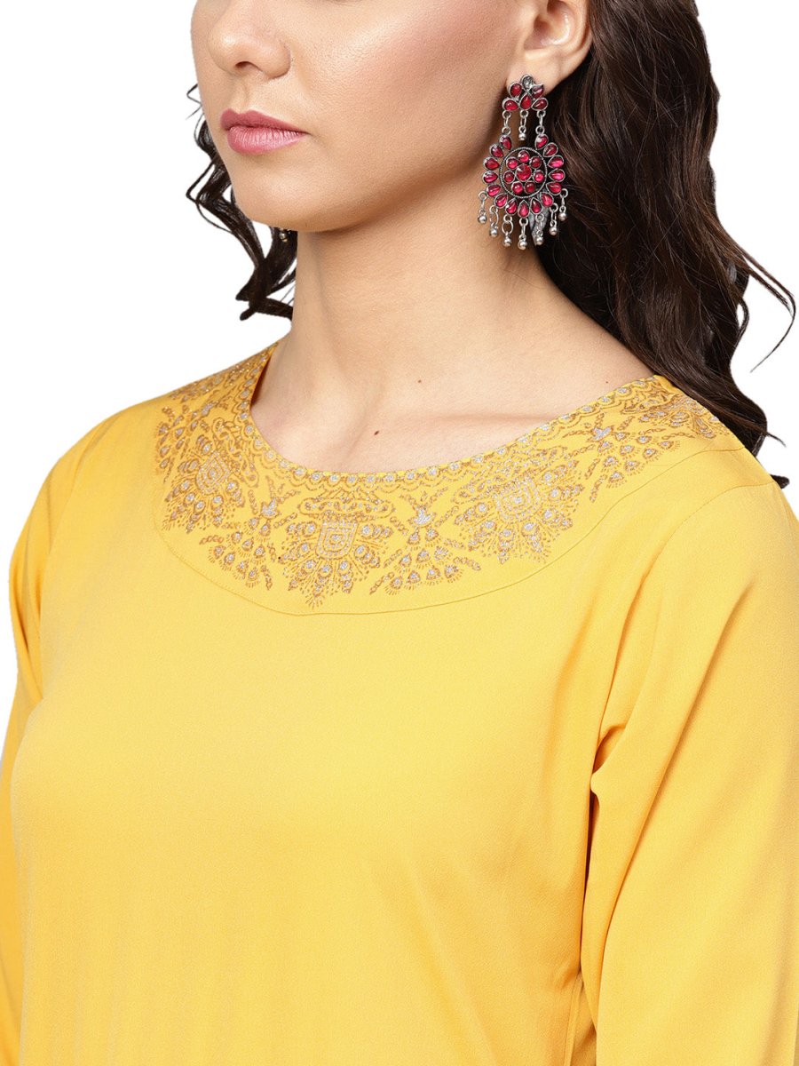 Ahalyaa Mustard Straight Crepe Kurta Set