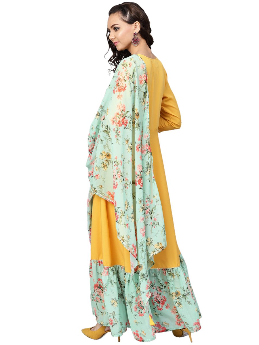 Ahalyaa Mustard Straight Crepe Kurta Set