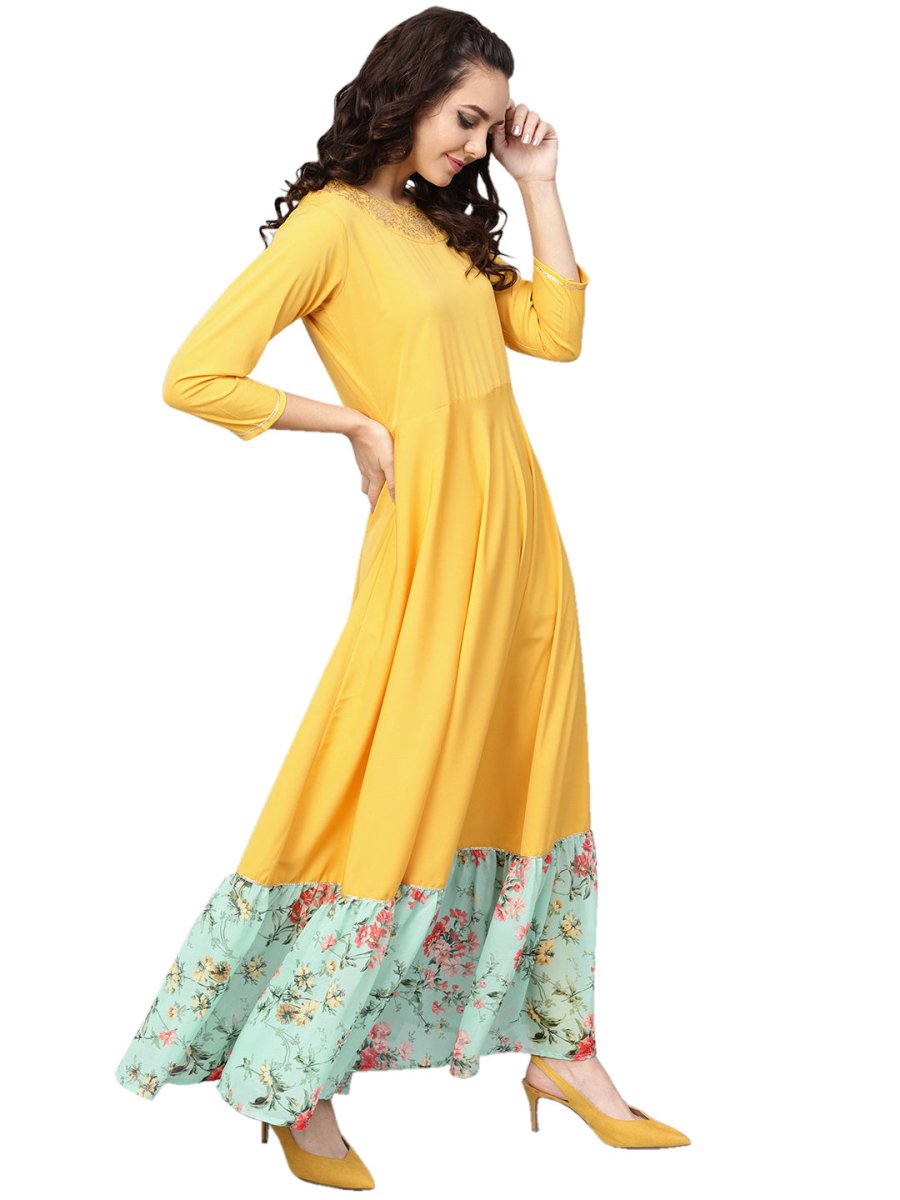 Ahalyaa Mustard Straight Crepe Kurta Set
