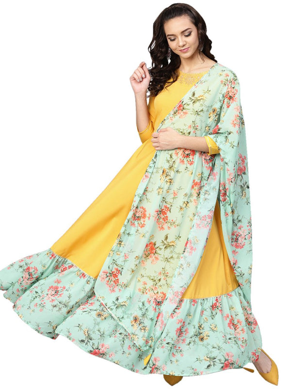 Ahalyaa Mustard Straight Crepe Kurta Set