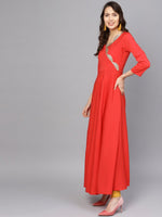 Thumbnail for Ahalyaa Women Red Mustard Yellow Solid Angrakha A-Line Dress with Dupatta - Distacart