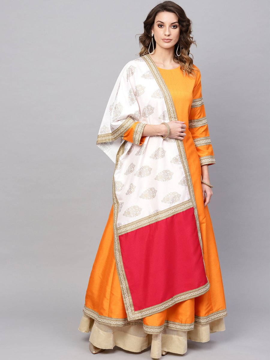 Ahalyaa Solid Pleated Kurta with Dupatta