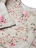 Thumbnail for Ahalyaa Women Grey & Pink Printed Straight Kurta with Dupatta