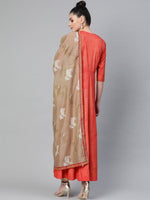 Thumbnail for Ahalyaa Women Red & Golden Printed A-Line Kurta with Dupatta
