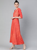 Thumbnail for Ahalyaa Women Red & Golden Printed A-Line Kurta with Dupatta