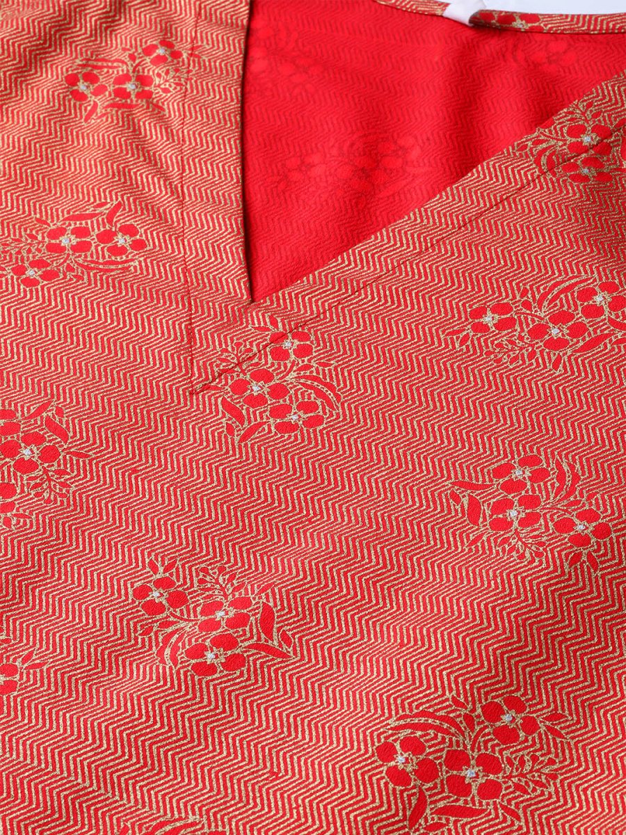Ahalyaa Women Red & Golden Printed A-Line Kurta with Dupatta
