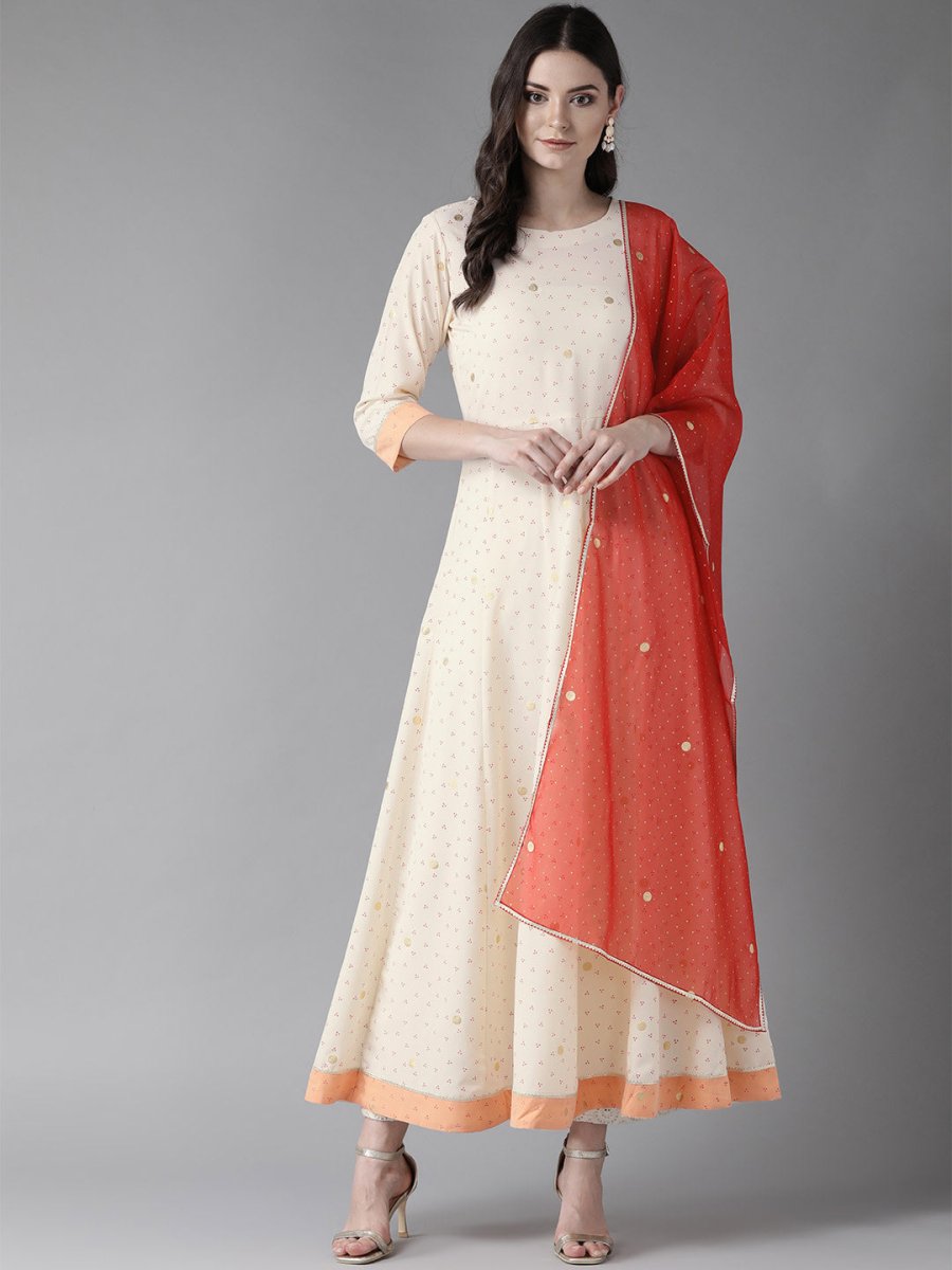 Ahalyaa Cream Kurta with Dupatta Set