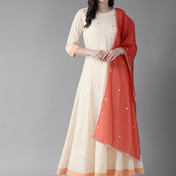 Ahalyaa Cream Kurta with Dupatta Set