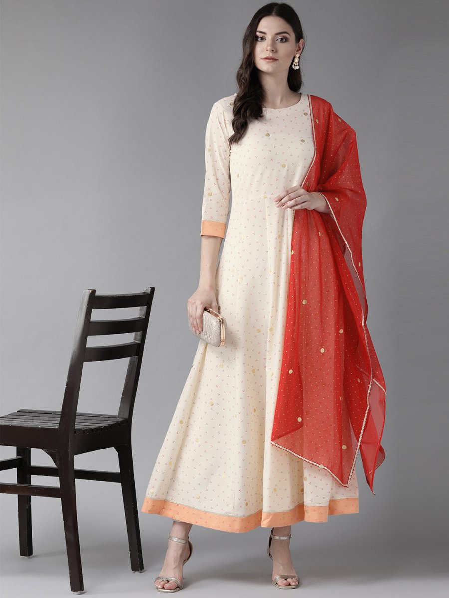 Ahalyaa Cream Kurta with Dupatta Set