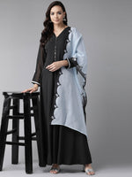 Thumbnail for Ahalyaa Women Black Solid Maxi Dress With Dupatta
