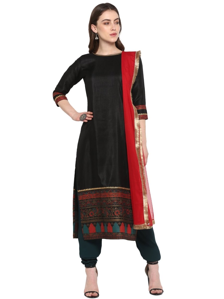 Ahalyaa Women Black & Red Kurta Set