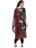 Thumbnail for Ahalyaa Women Green & Burgundy Printed Kurta with Churidar & Dupatta