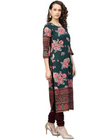 Thumbnail for Ahalyaa Women Green & Burgundy Printed Kurta with Churidar & Dupatta
