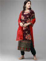 Thumbnail for Ahalyaa Women Burgundy & Green Printed Kurta Set
